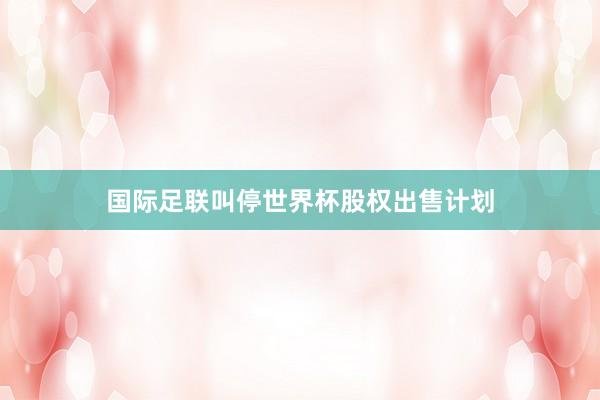 国际足联叫停世界杯股权出售计划