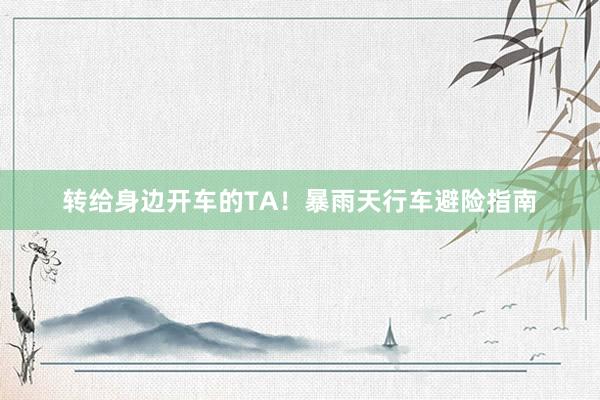转给身边开车的TA！暴雨天行车避险指南