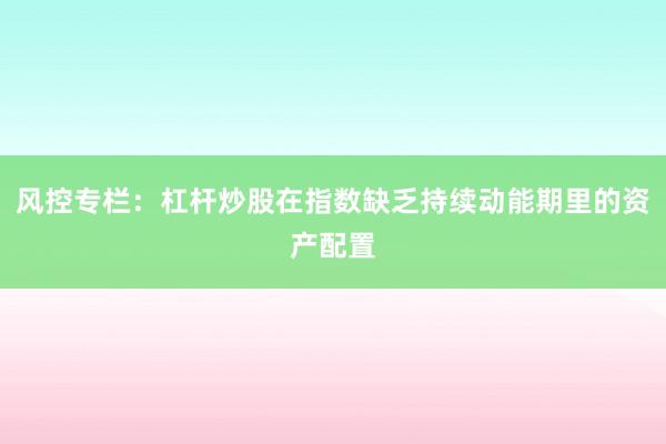 风控专栏：杠杆炒股在指数缺乏持续动能期里的资产配置
