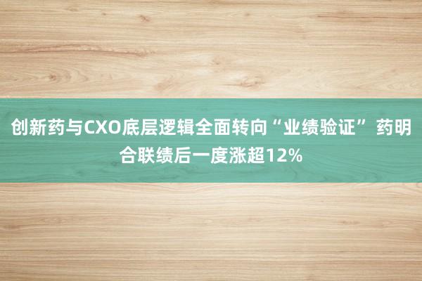 创新药与CXO底层逻辑全面转向“业绩验证” 药明合联绩后一度涨超12%