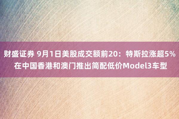 财盛证券 9月1日美股成交额前20：特斯拉涨超5% 在中国香港和澳门推出简配低价Model3车型