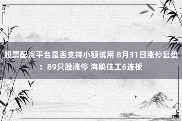 股票配资平台是否支持小额试用 8月31日涨停复盘：89只股涨停 海鸥住工6连板