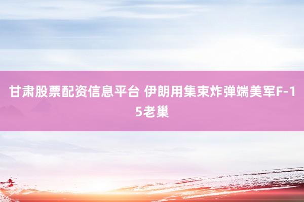 甘肃股票配资信息平台 伊朗用集束炸弹端美军F-15老巢