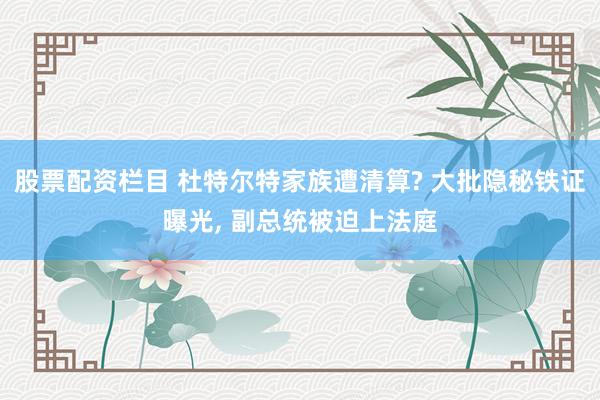 股票配资栏目 杜特尔特家族遭清算? 大批隐秘铁证曝光, 副总统被迫上法庭