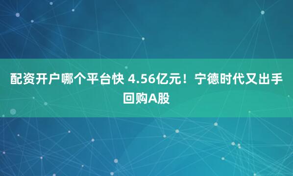 配资开户哪个平台快 4.56亿元！宁德时代又出手回购A股
