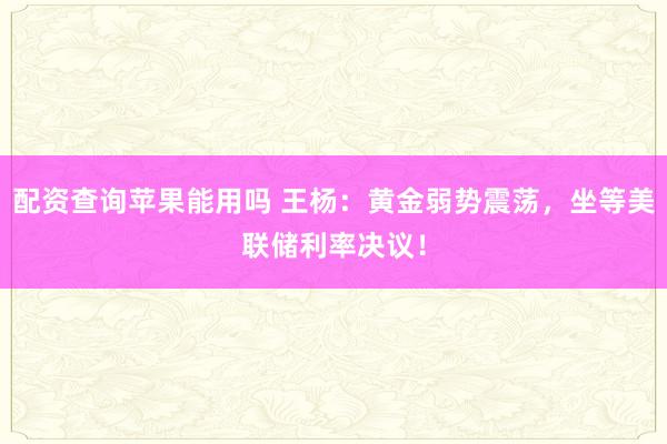 配资查询苹果能用吗 王杨：黄金弱势震荡，坐等美联储利率决议！