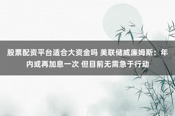 股票配资平台适合大资金吗 美联储威廉姆斯：年内或再加息一次 但目前无需急于行动