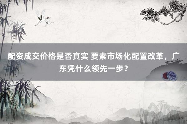 配资成交价格是否真实 要素市场化配置改革，广东凭什么领先一步？